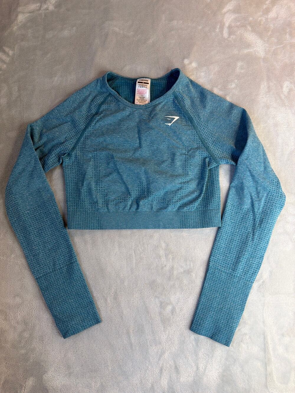 Gymshark Vital Seamless 2.0 Long Sleeve Crop Top Tahoe Teal Marl Size M